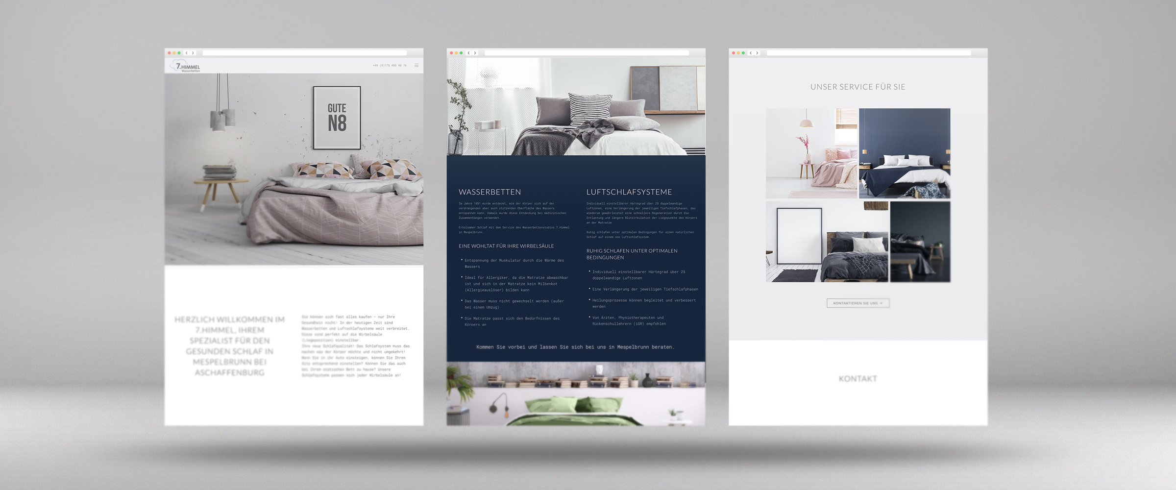 One-Pager Webdesign für 7. Himmel Wasserbetten