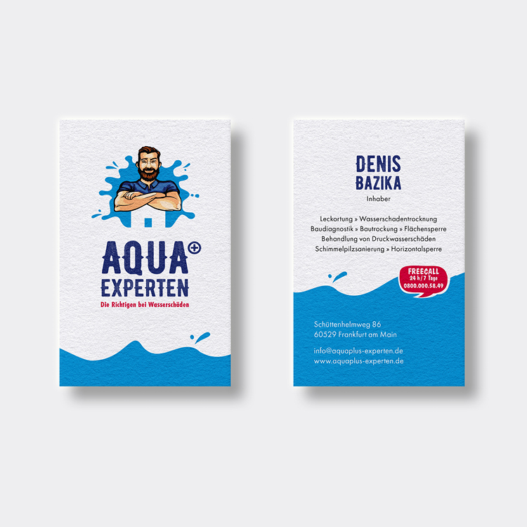 Corporate Design der Aquaplus Experten mit Website, Geschäftsausstattung und Logo für Wasserschaden-Hilfe