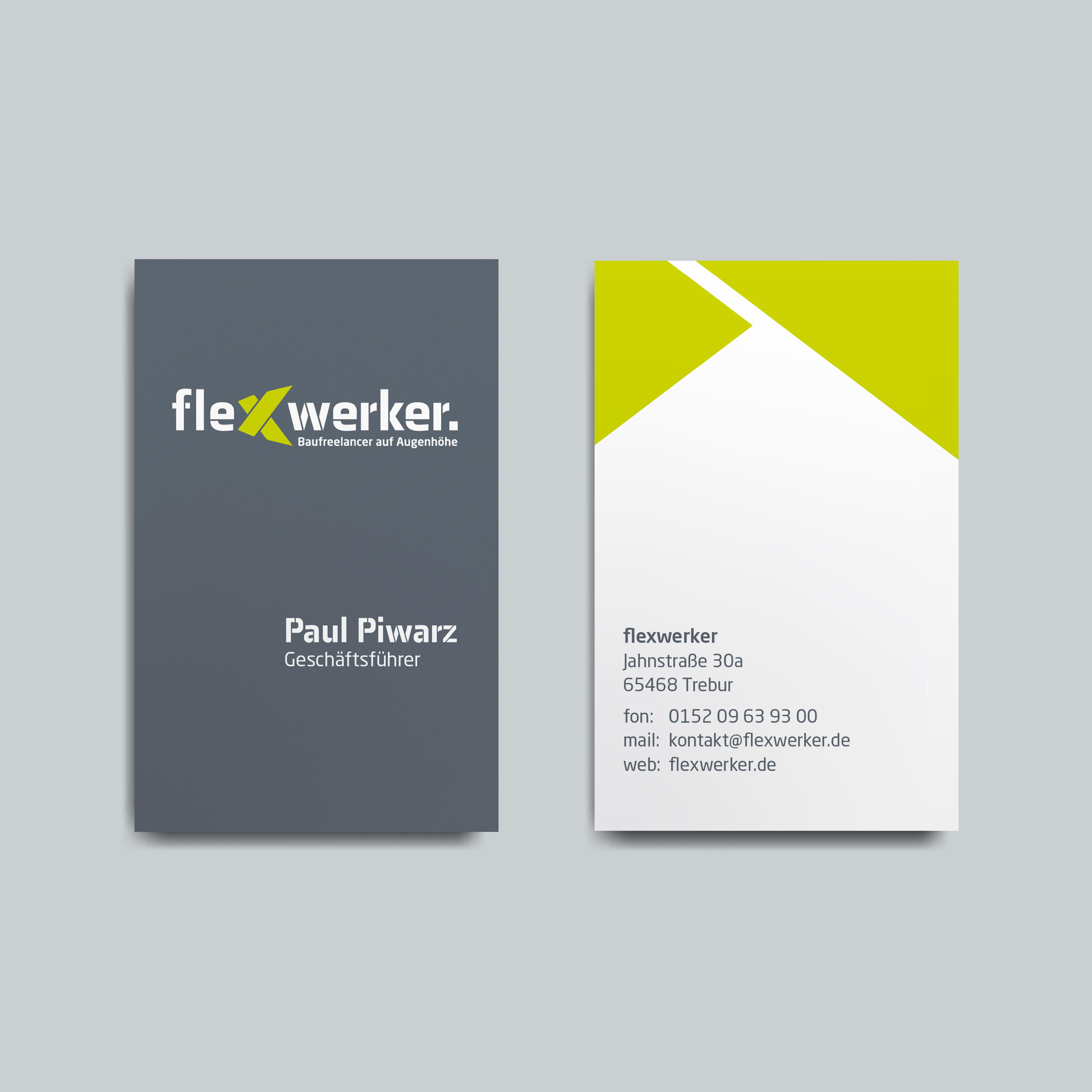 Visitenkarten von flexwerker – Branding und Corporate Design für GaLaBau-Dienstleistungen