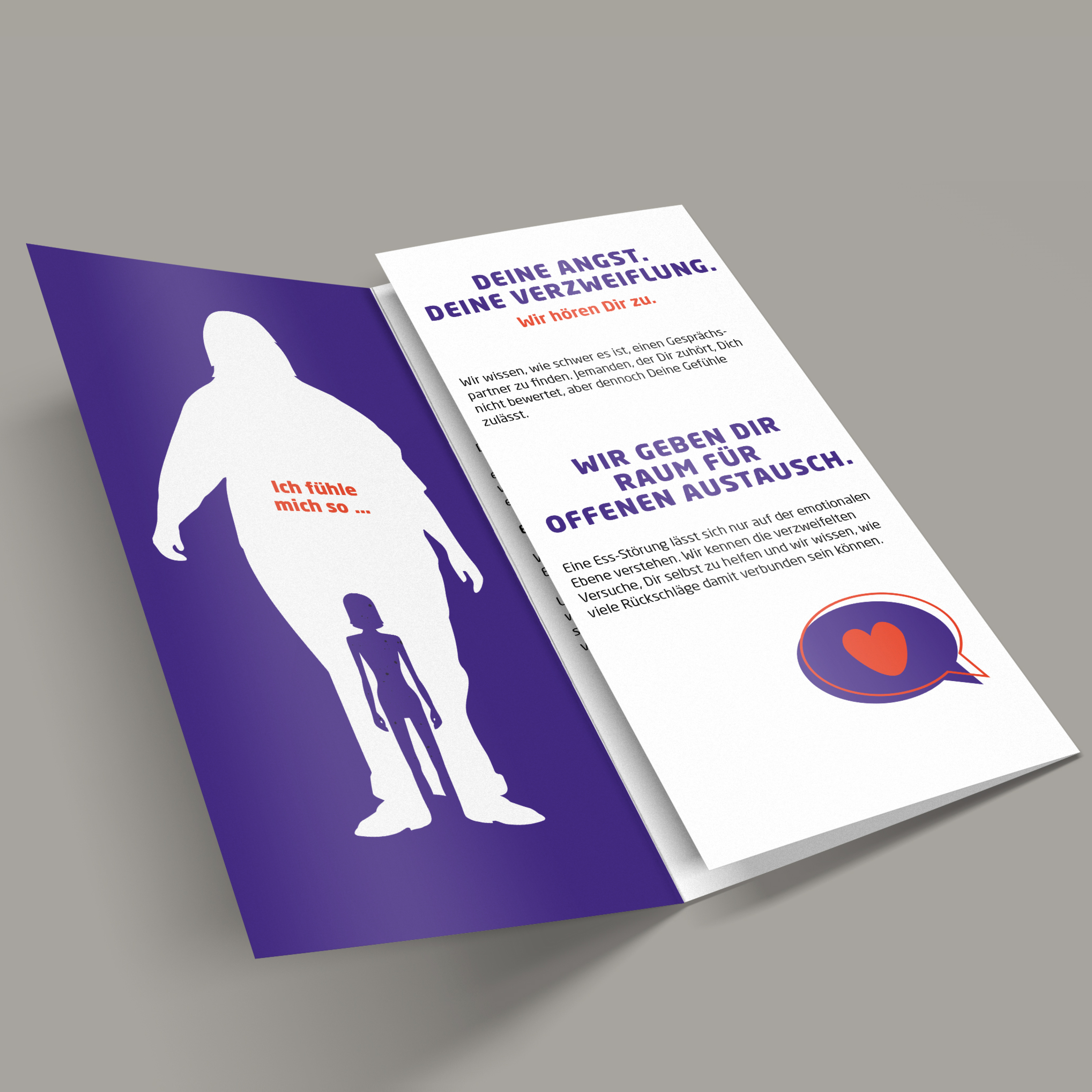Flyer für Betroffene von Hungrige Herzen – Non-Profit-Branding zum Thema Essstörungen