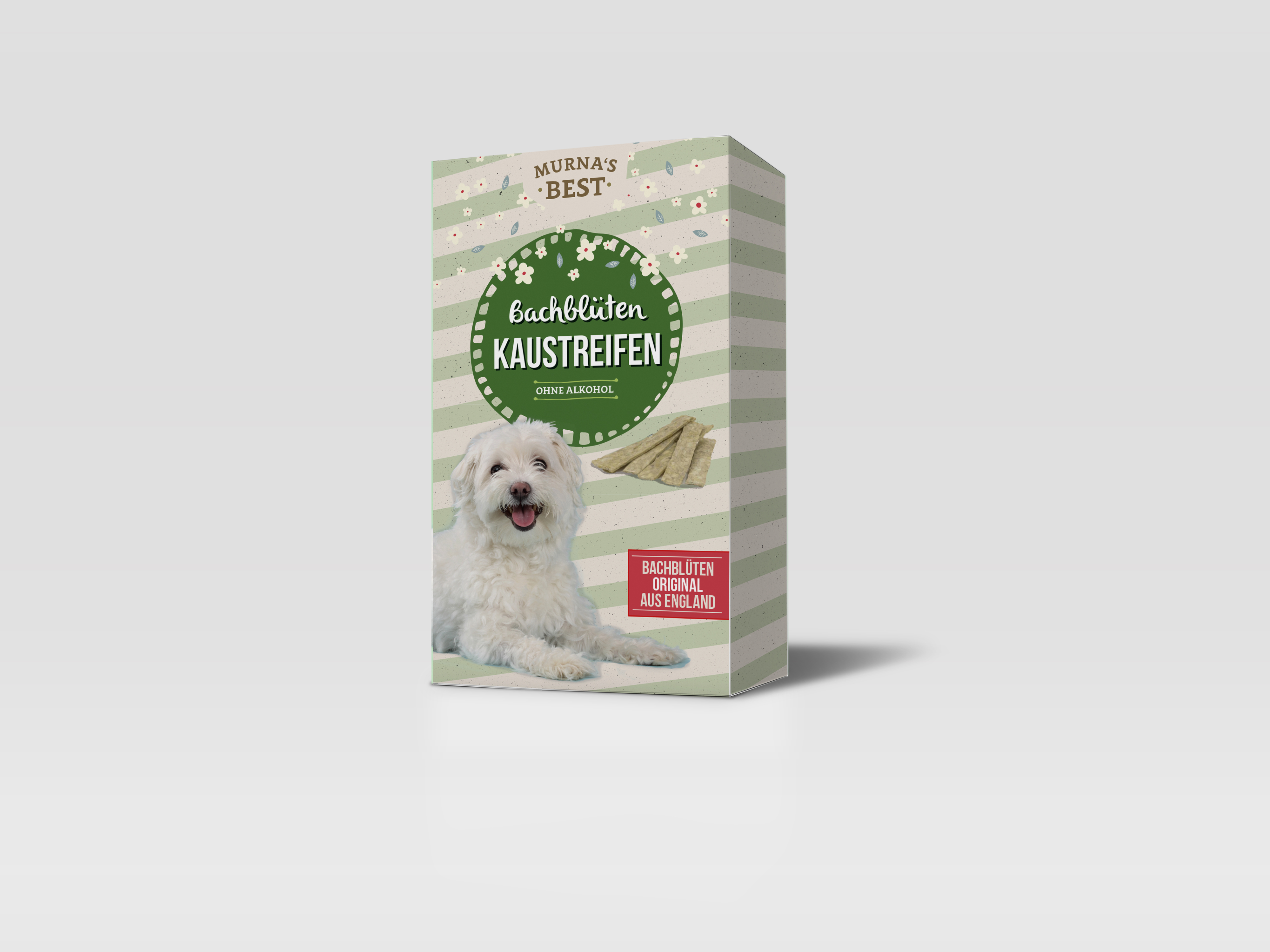 Packungsdesign für Murna’s Best Bachblüten Kaustreifen von Murnauers