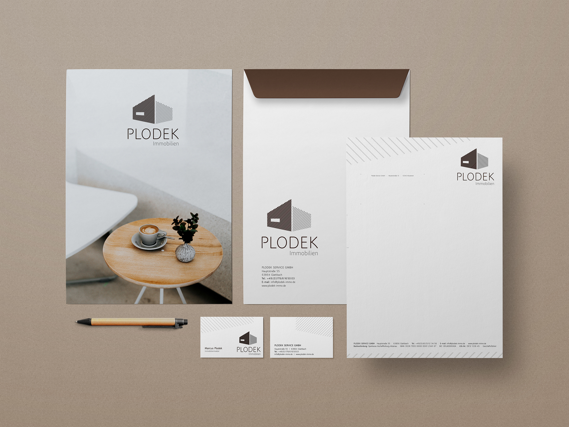 Plodek Immobilien Logo Design Stationary Visitenkarten
