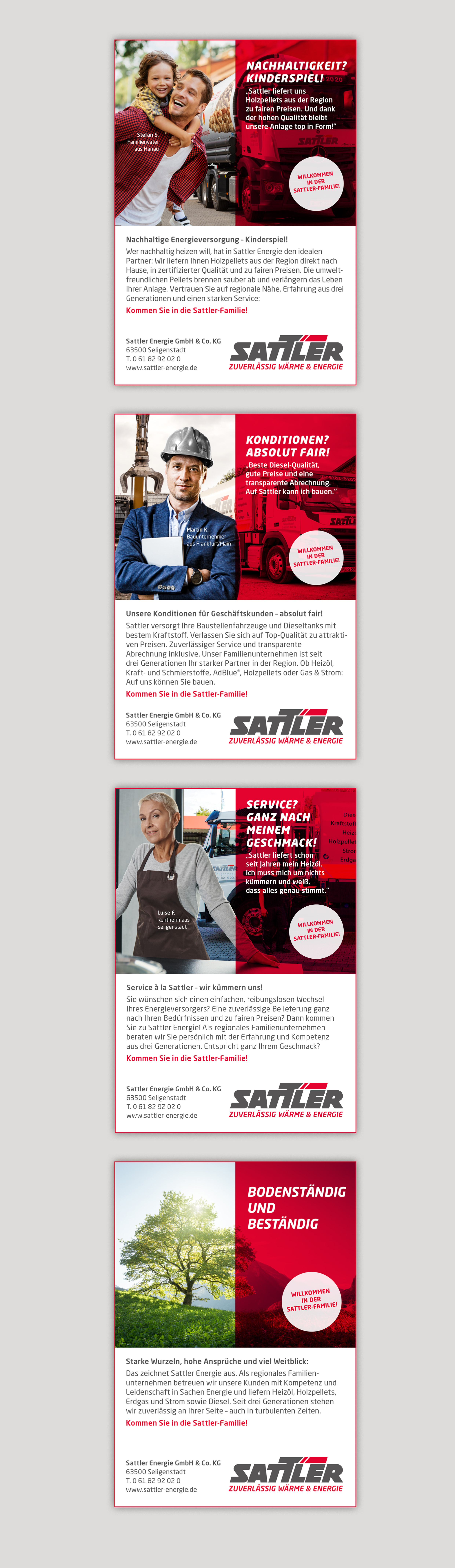 Anzeigenkampagne von Sattler Energie für Privatkunden und Geschäftskunde